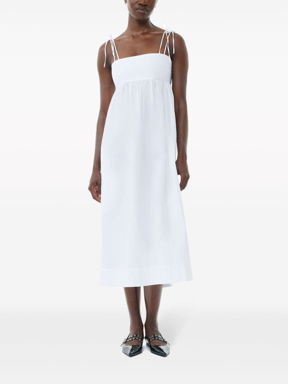 COTTON POPLIN STRING MIDI DRESS