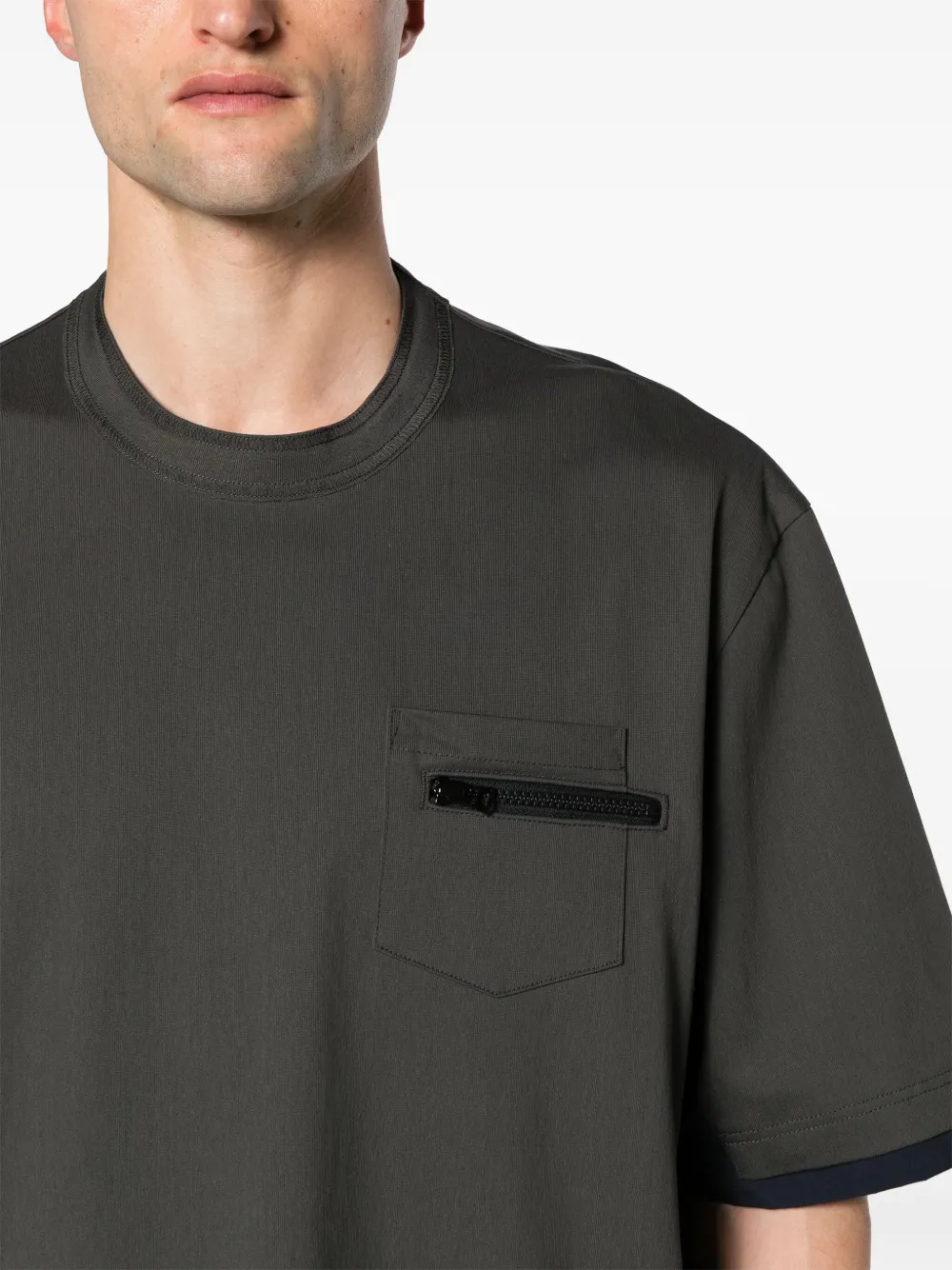 Shop Sacai Panelled Crew-neck Cotton T-shirt In Grau