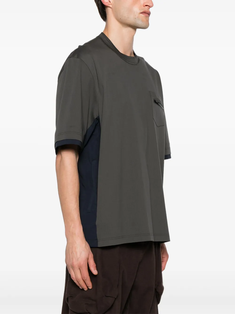 Shop Sacai Panelled Crew-neck Cotton T-shirt In Grau