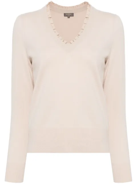 N.Peal ruffle-trim cashmere jumper