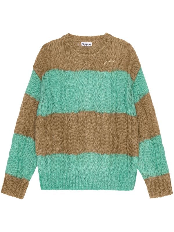 GANNI Striped cable-knit Jumper - Farfetch