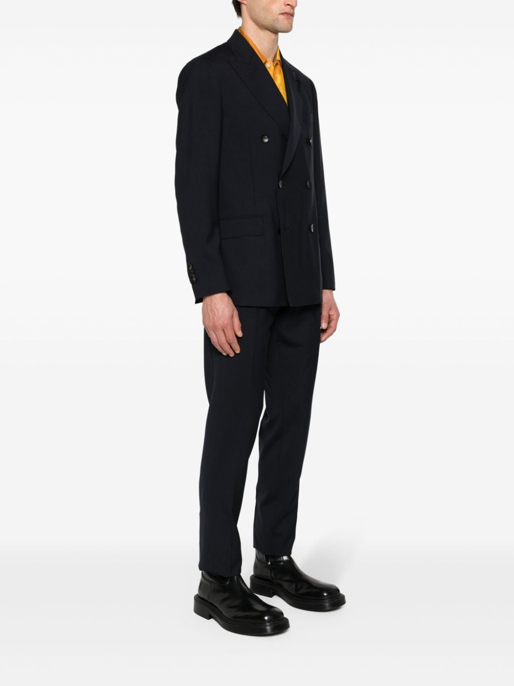 Shop Lardini Double-breasted Wool Suit In Blue