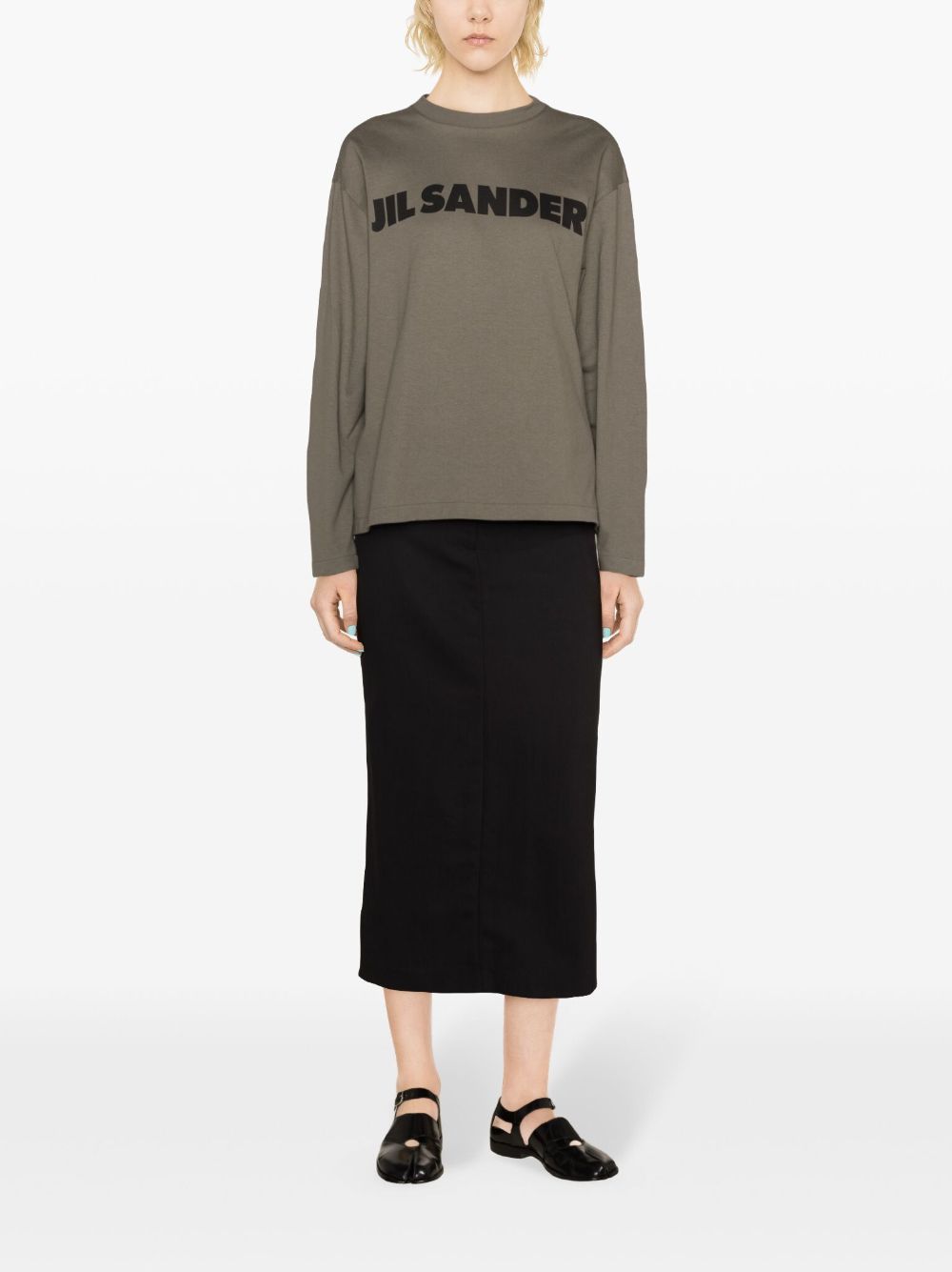 Shop Jil Sander Logo-print Long Sleeve T-shirt In Green