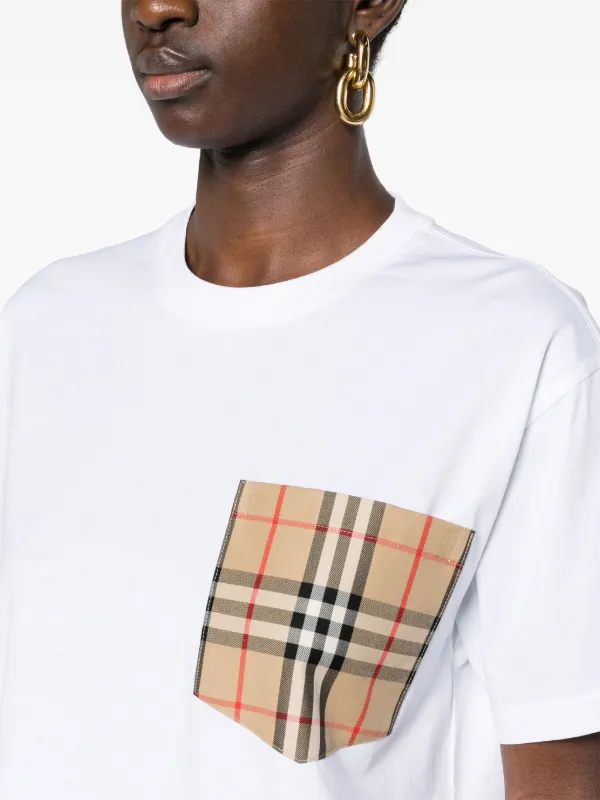 関税込★Burberry(バーバリー) Vintage Check Cotton T-shirt Burberry Vintage Check-pocket Cotton T-shirt | White | FARFETCH