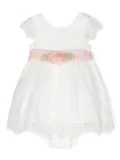 Abel & Lula floral-applique belted dress - White