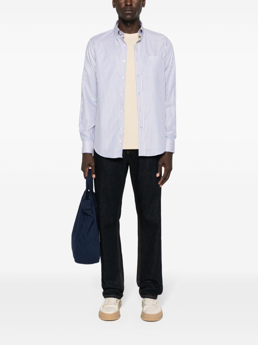 Shop Paul & Shark Stripped Cotton Shirt In Blue