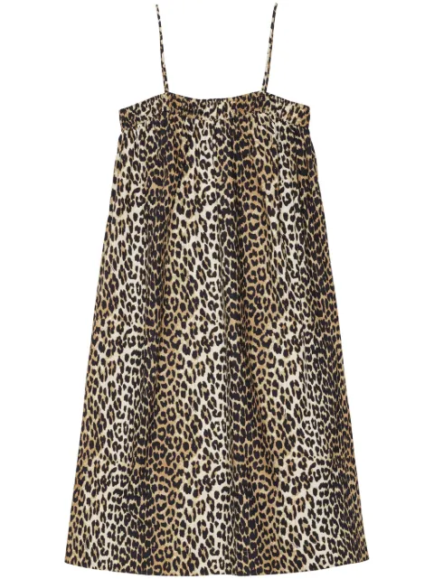 GANNI leopard-print cotton midi dress