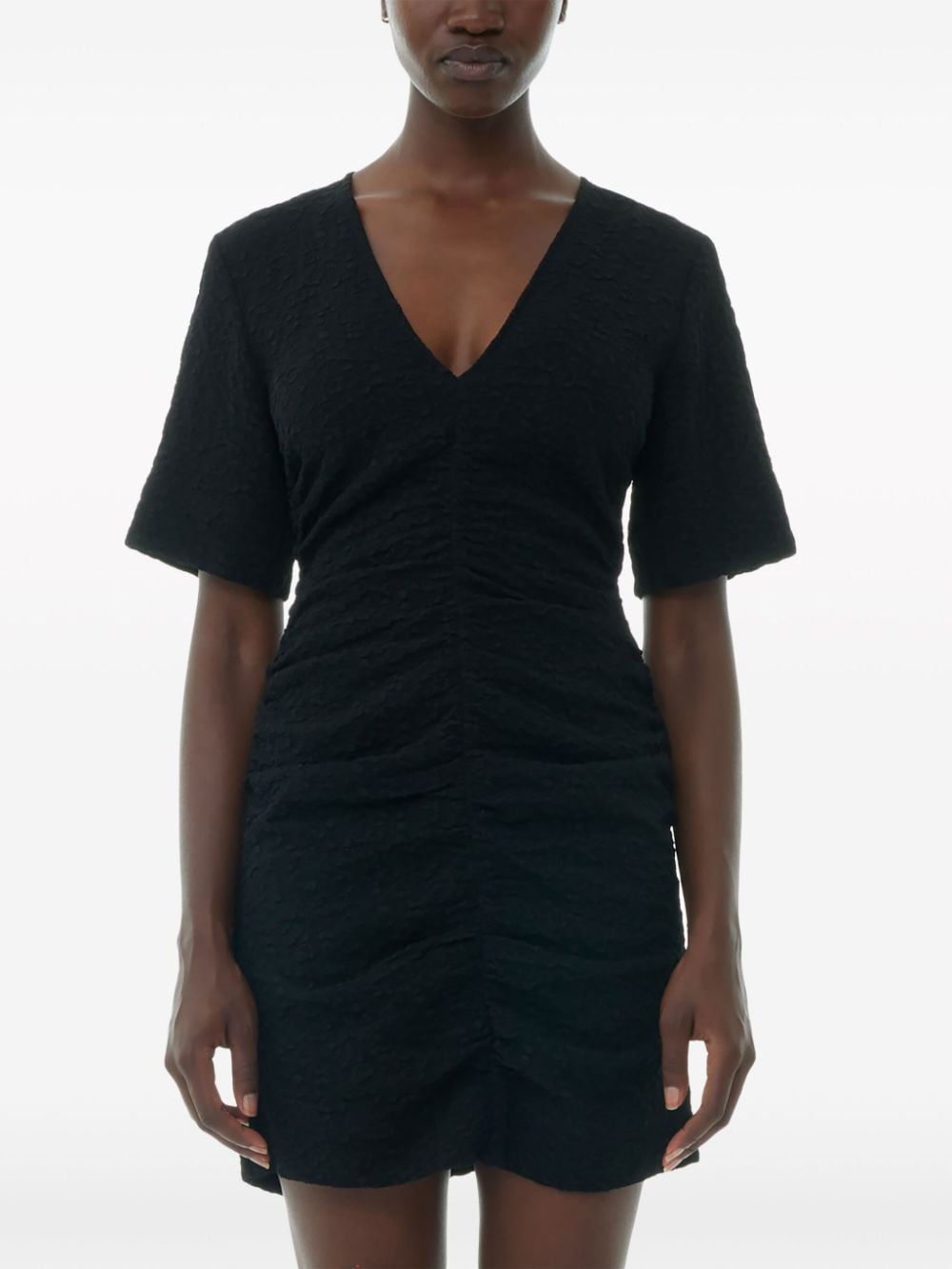 Shop Ganni Textured Short-sleeve Minidress In Black