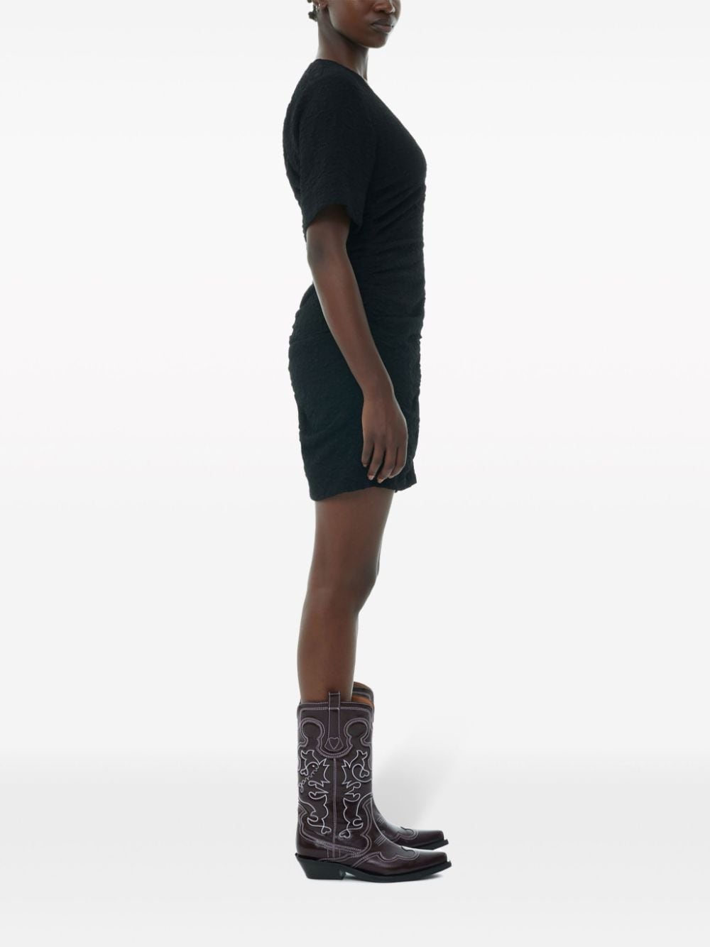 GANNI Mini-jurk met textuur en korte mouwen Zwart