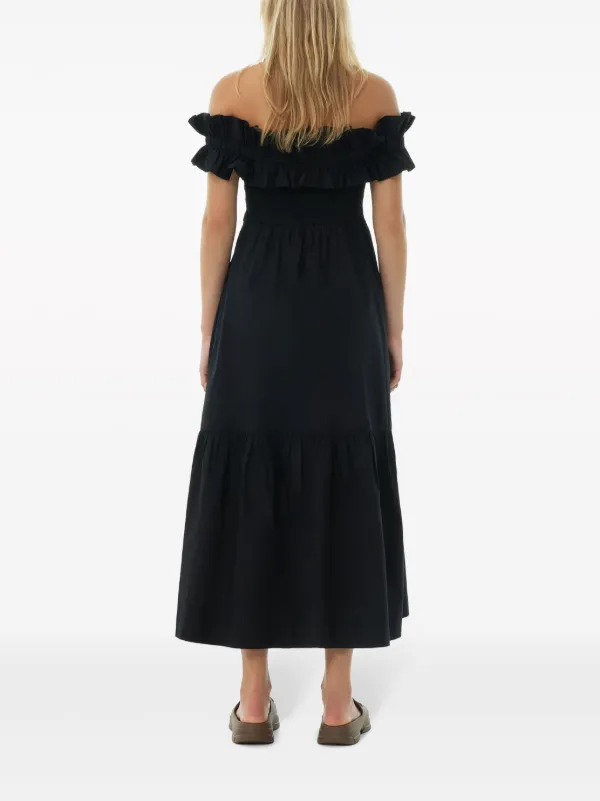 GANNI Cotton Poplin Long Smock Dress | Black | FARFETCH