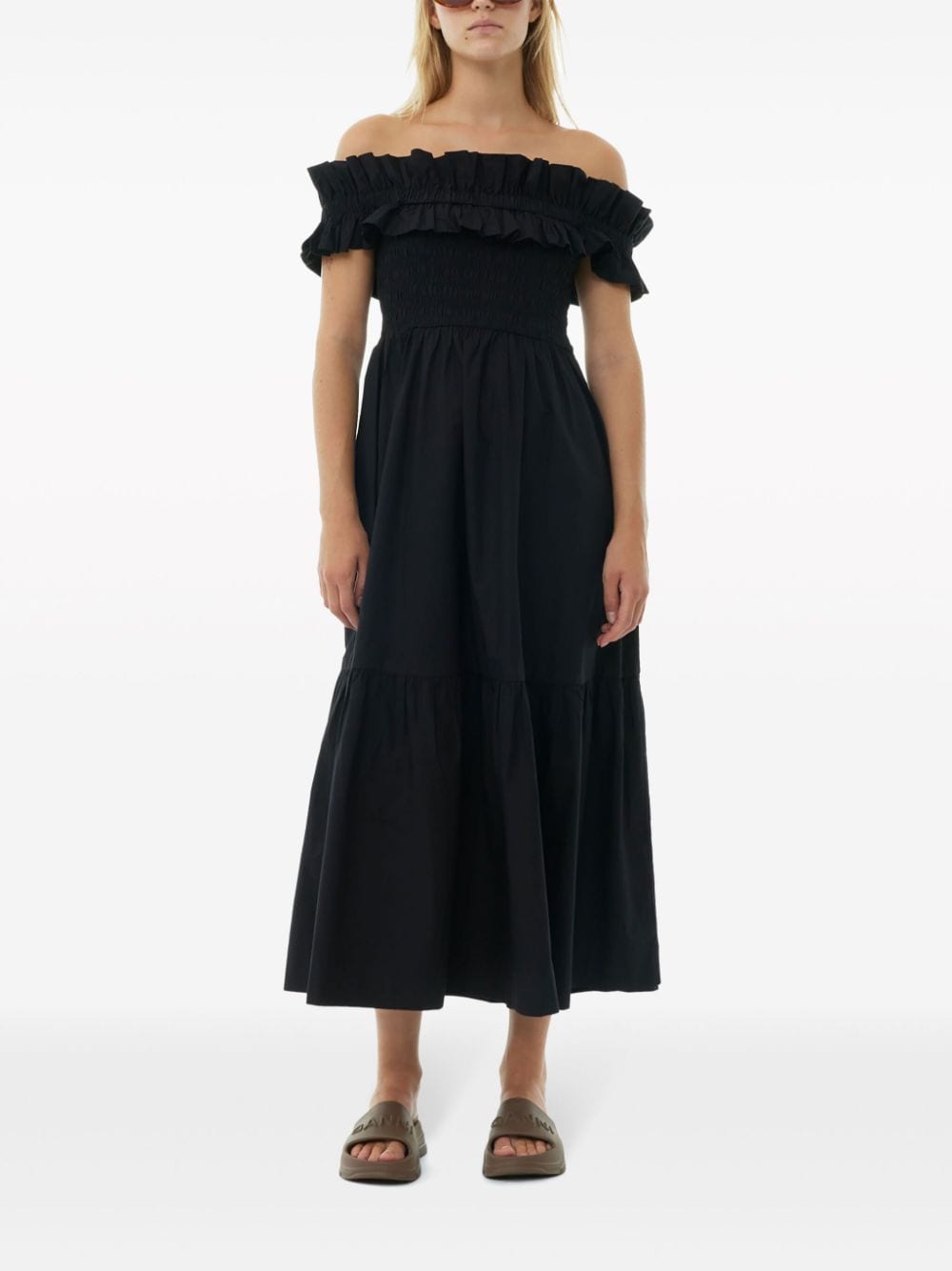 GANNI Popeline maxi-jurk Zwart