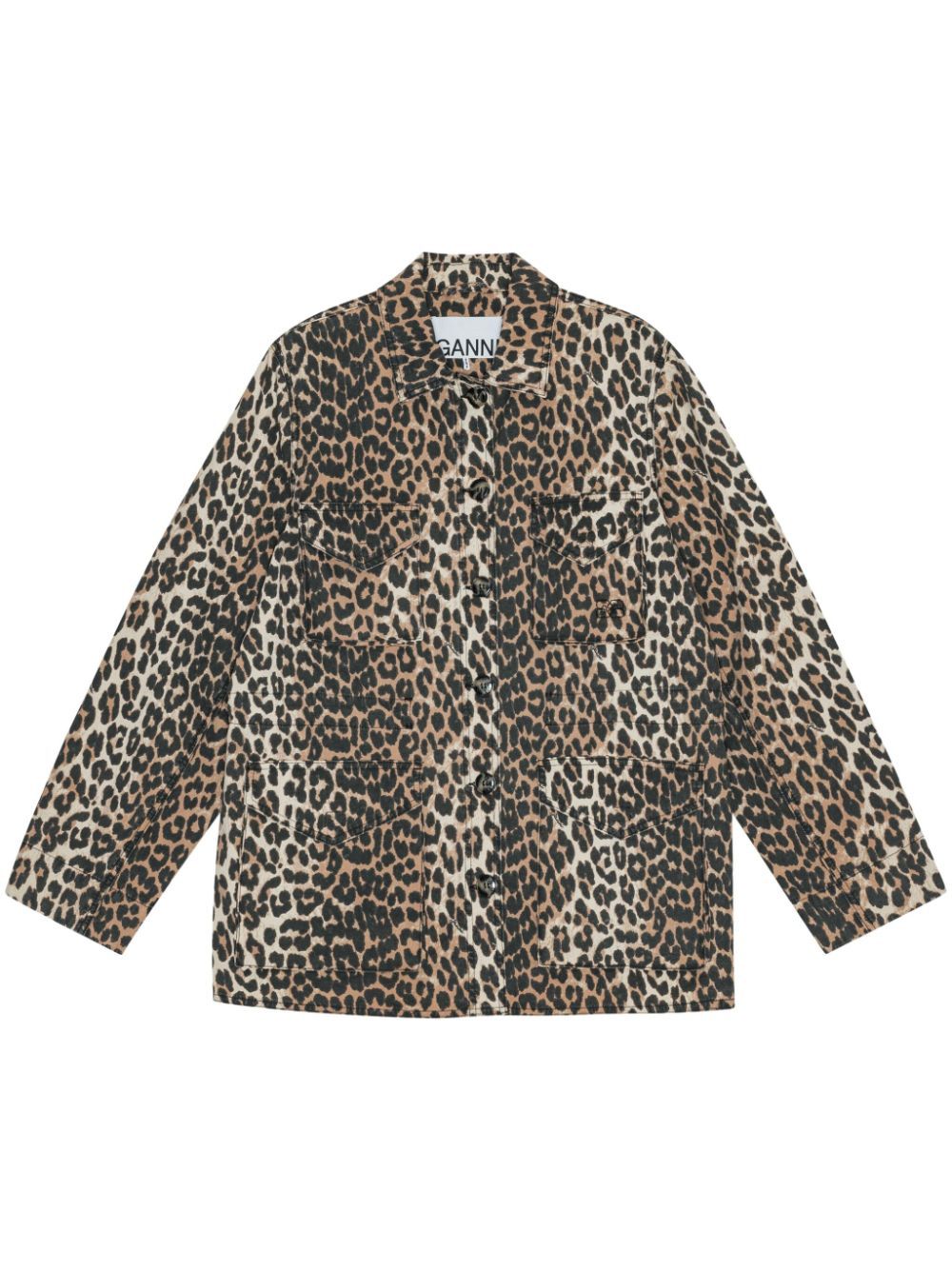 GANNI LEOPARD-PRINT CANVAS SHIRT JACKET 