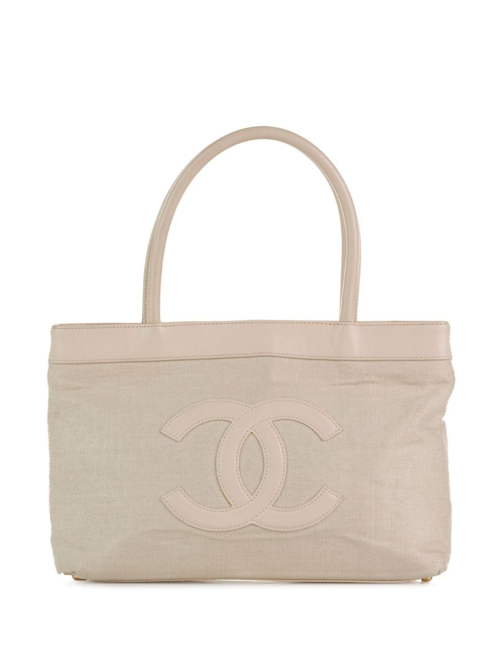 Pre-owned Chanel 2004-2005 Cc-appliqué Canvas Handbag In Neutrals