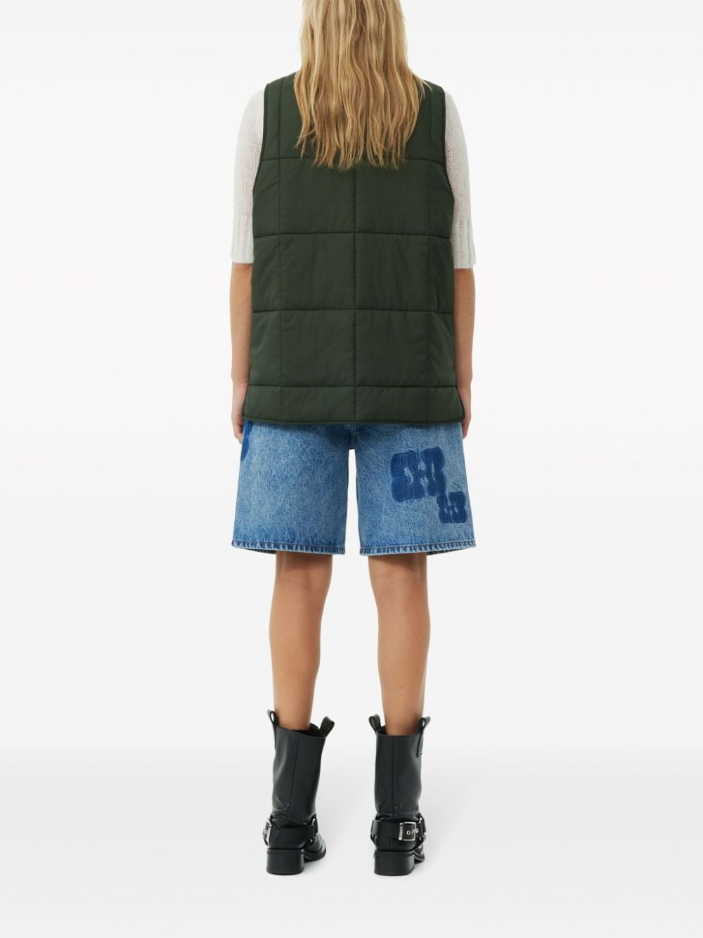 Shop Ganni Button-up Quilted Gilet In Green