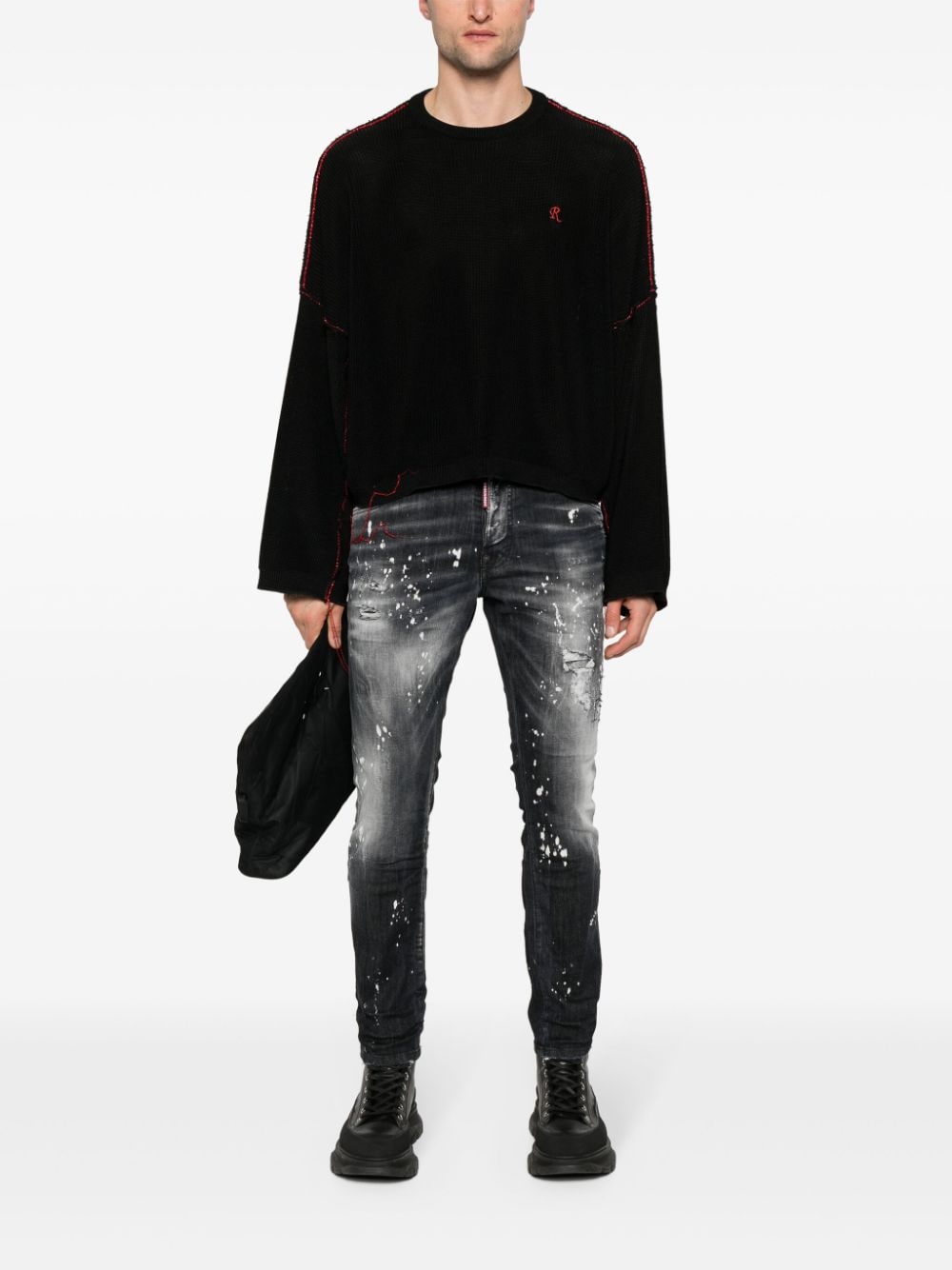 Shop Dsquared2 Paint-splattered Skinny Jeans In Black