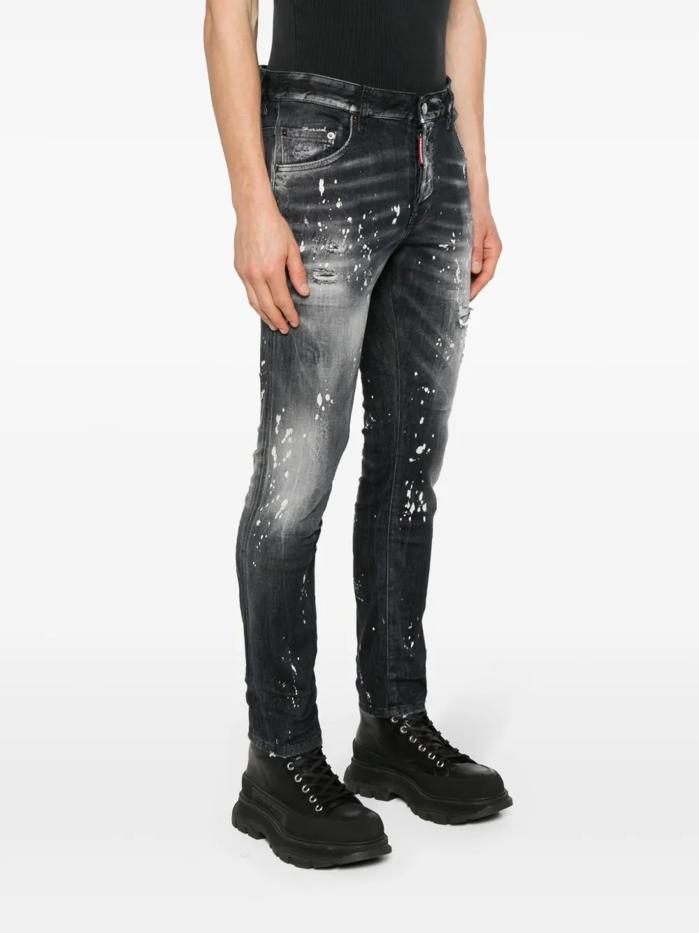 Shop Dsquared2 Paint-splattered Skinny Jeans In Black