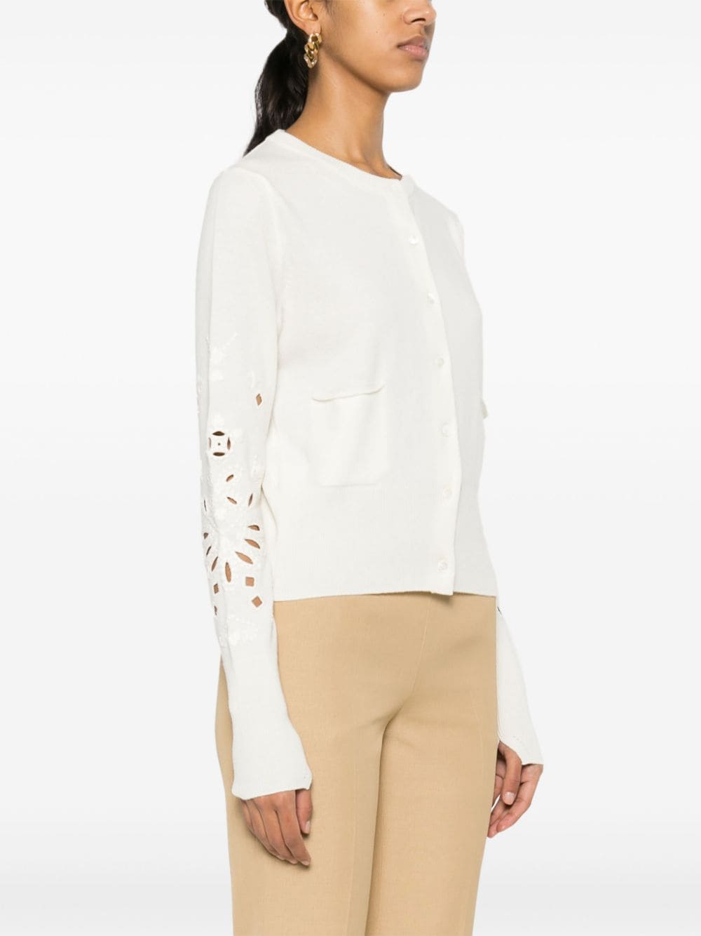 Shop Ermanno Scervino Broderie-anglaise Cashmere Cardigan In Weiss