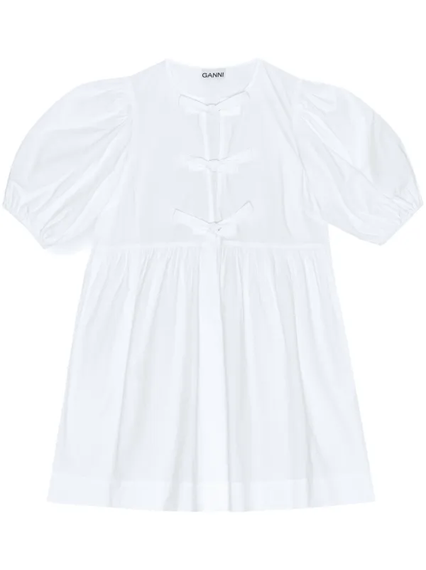 GANNI Cotton Poplin Tie String Mini Dress White FARFETCH CA