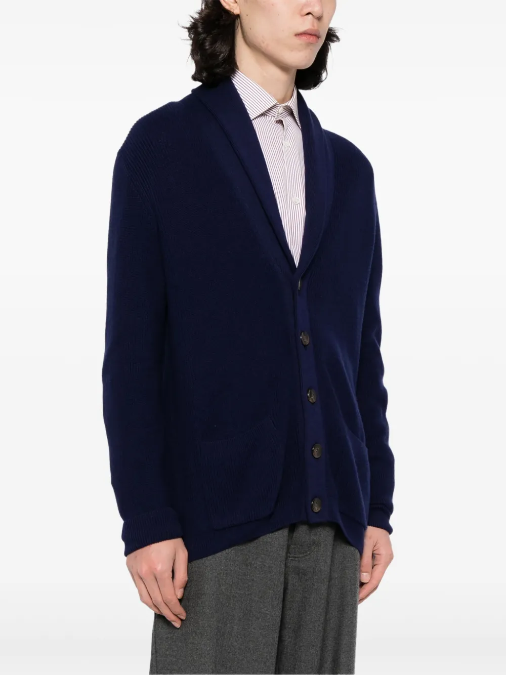 Shop N•peal Cash Fine-ribbed Cardigan In Blue