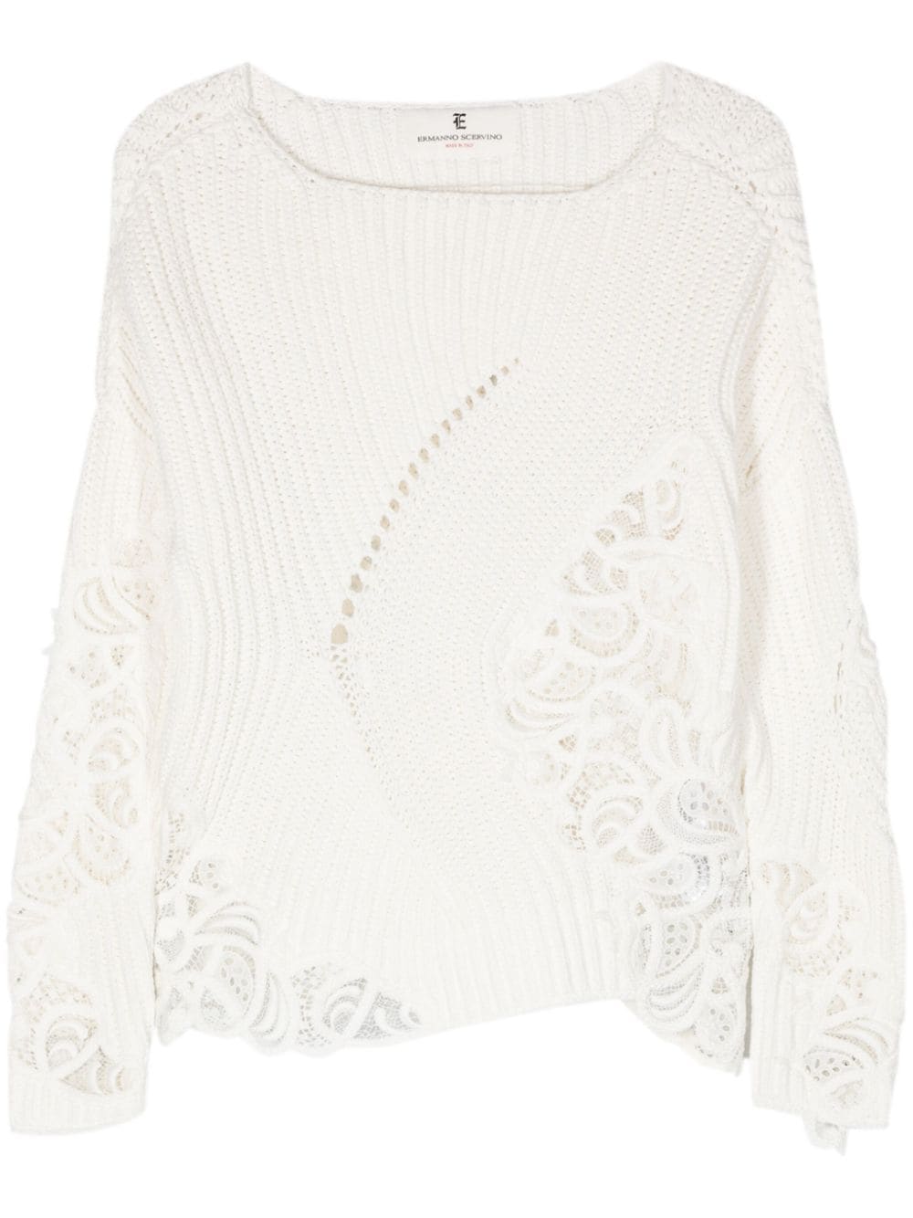 Ermanno Scervino Pullover Mit Blumenspitze In Weiss