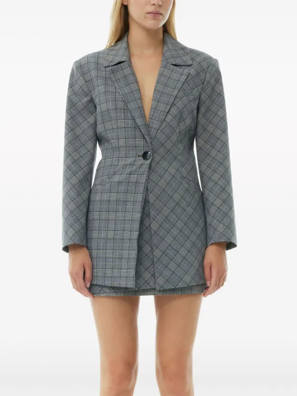 【関税＆送料込み】Ganni Single-Breasted Checked Blazer GANNI Check Mix single-breasted Blazer | Grey | FARFETCH BH