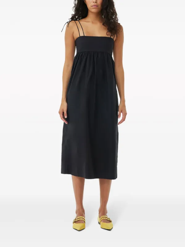 Ganni Cotton Poplin String Midi Dress Black