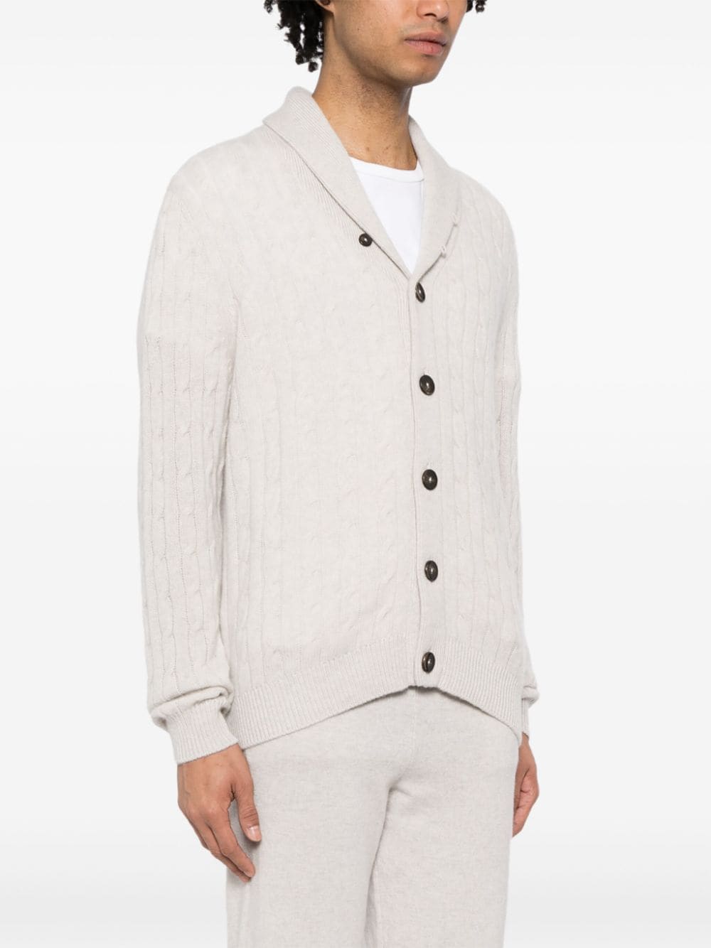 Shop N•peal Garrick Cable-knit Cardigan In Neutrals
