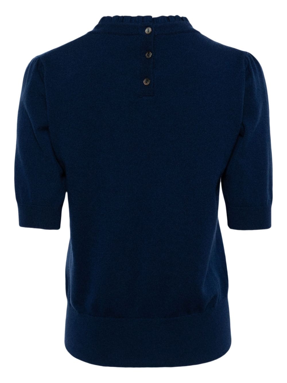 N.Peal ruffle-trim cashmere T-shirt - Blauw
