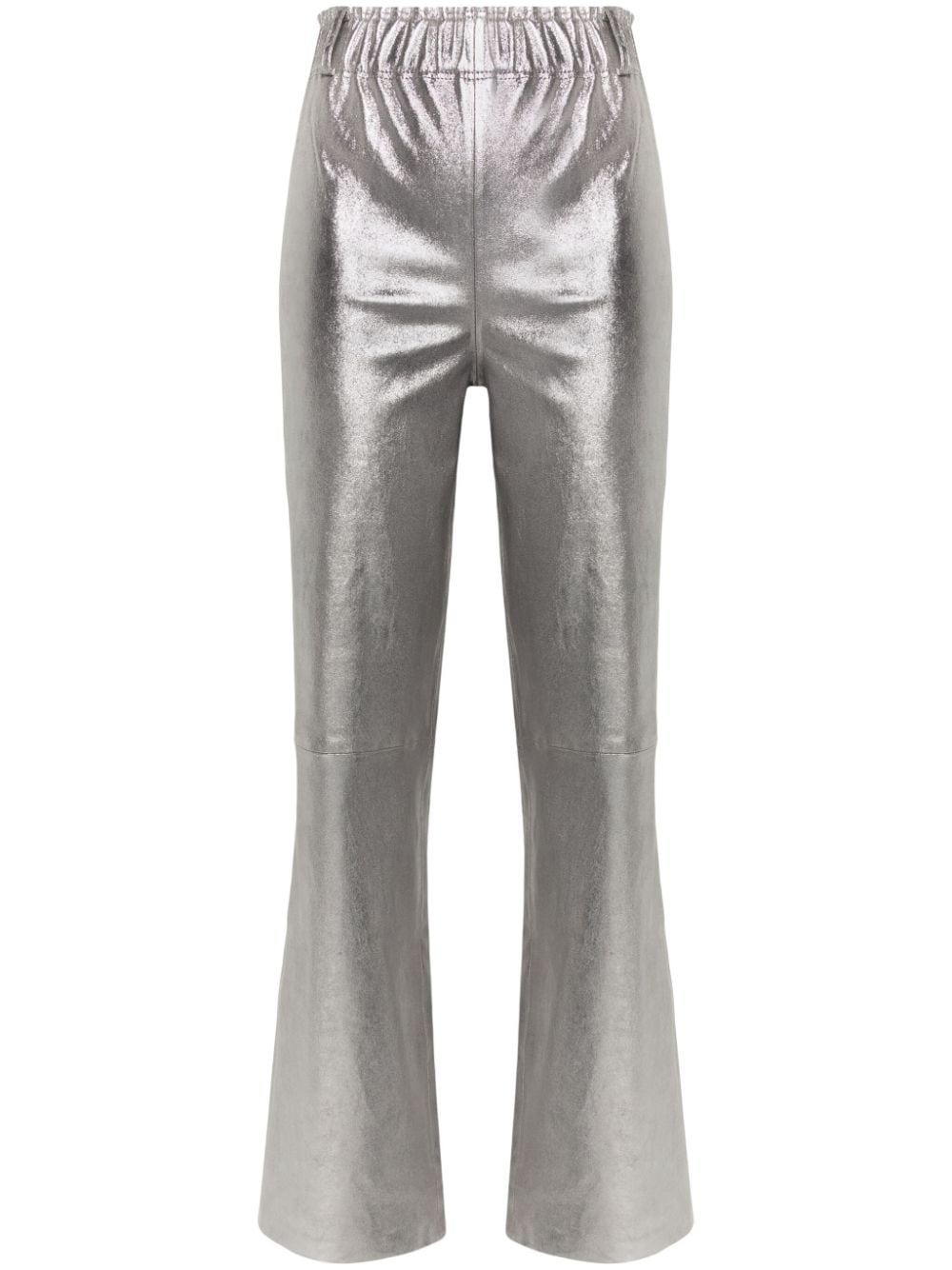 Arma Straight-leg Cropped Leather Trousers In Silver