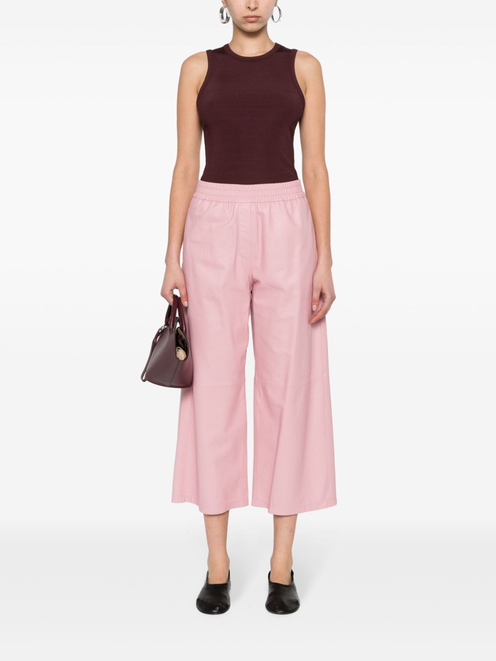 Shop Arma Wide-leg Cropped Leather Trousers In Pink