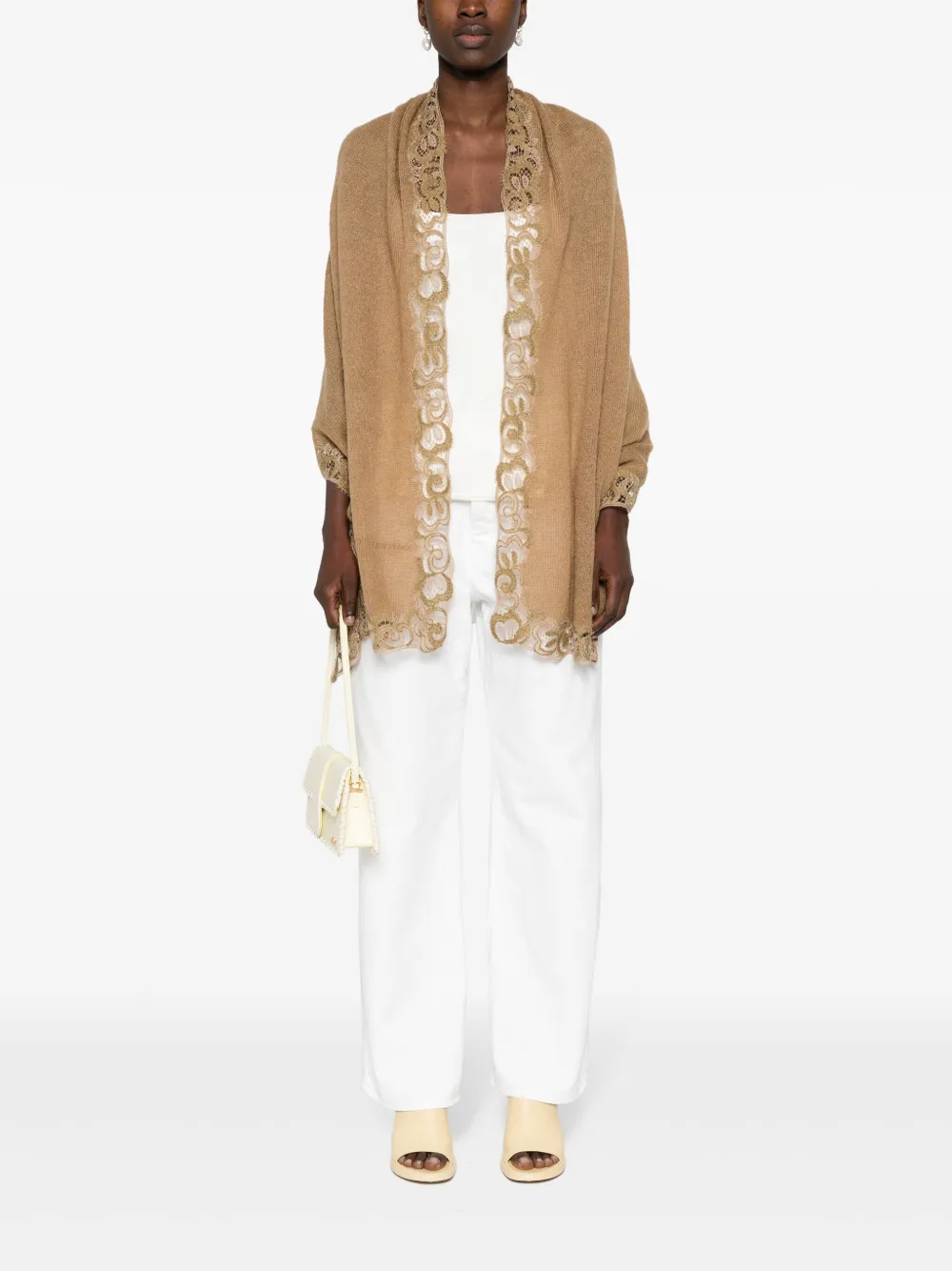Ermanno Scervino Cape met bloemenkant - Bruin