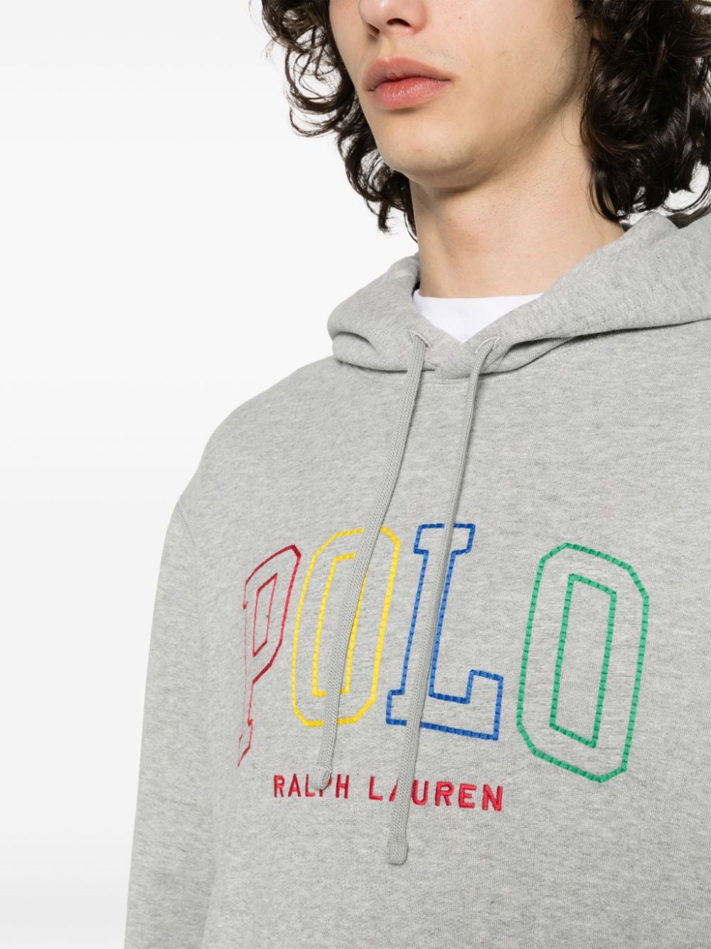 Shop Polo Ralph Lauren Embroidered-logo Hoodie In Grey