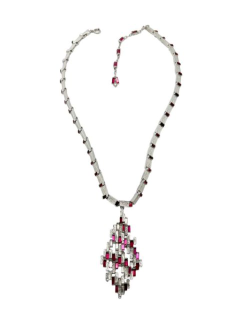 Jennifer Gibson Jewellery Vintage Modernist Ruby Crystal Necklace 1960s