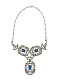 Jennifer Gibson Jewellery Vintage Castlecliffe Renaissance Sterling Silver &amp; Sapphire Paste Necklace 1940s - Blue