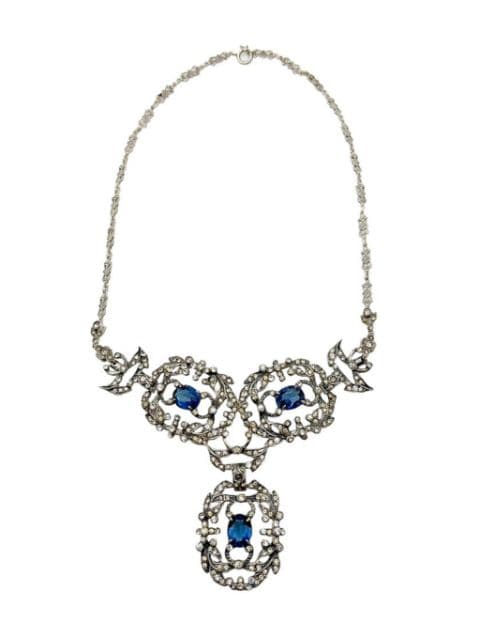Jennifer Gibson Jewellery Vintage Castlecliffe Renaissance Sterling Silver &amp; Sapphire Paste Necklace 1940s