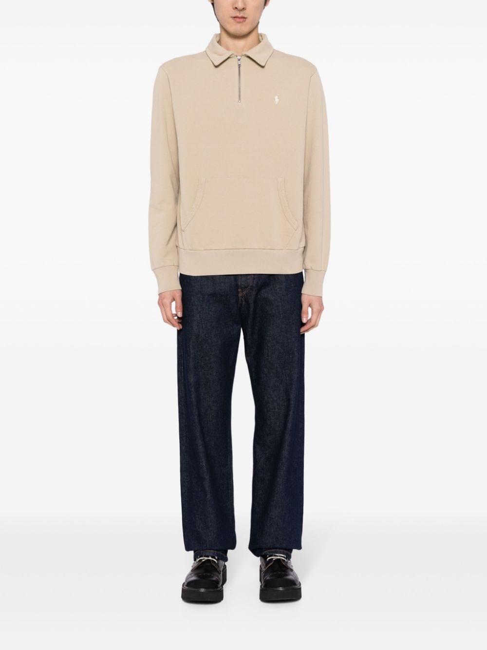 Shop Polo Ralph Lauren Half-zip Cotton Sweatshirt In Neutrals