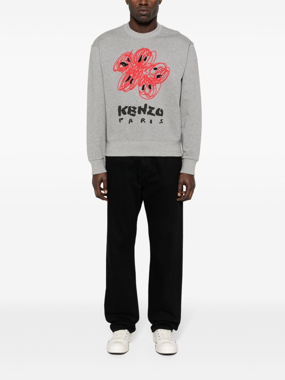 Shop Kenzo Drawn Varsity Cotton Sweatshirt In Grey