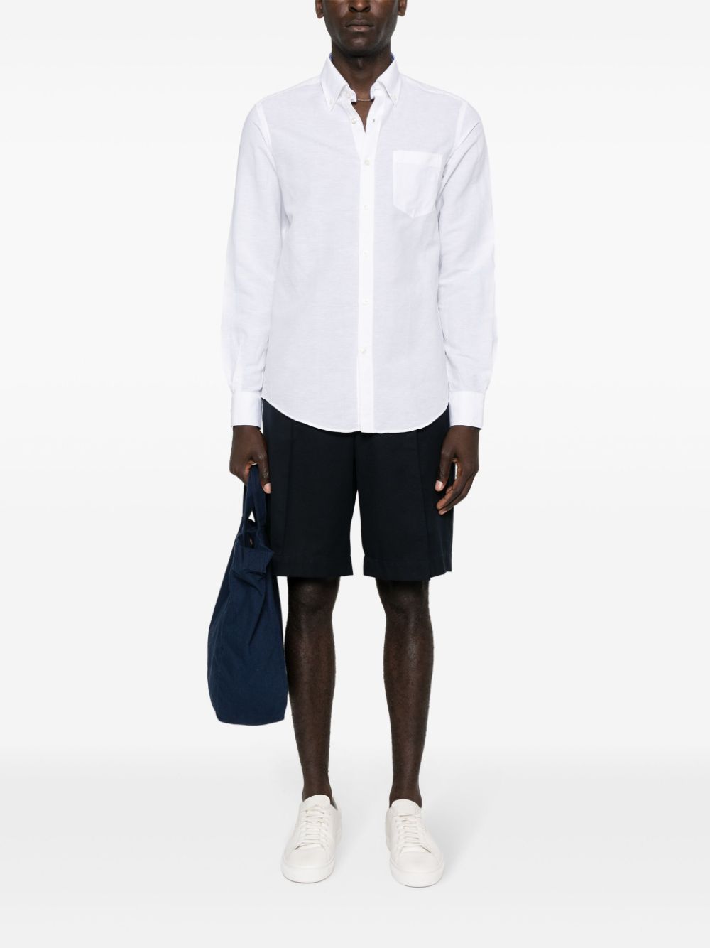 Shop Paul & Shark Button-down Slub-texture Shirt In White