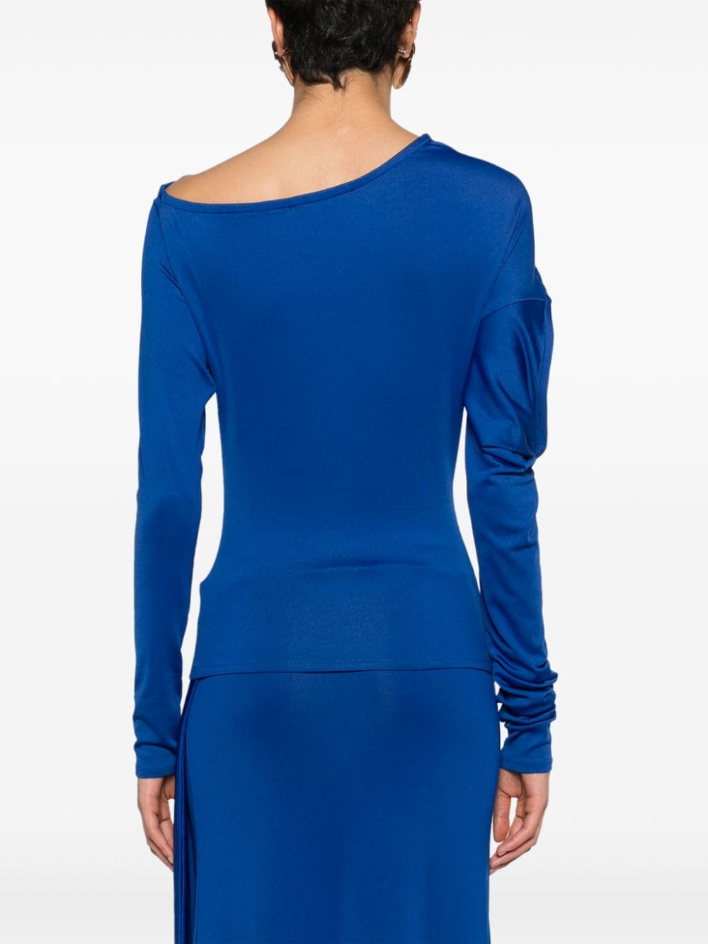 Shop Jade Cropper Cut-out Long-sleeve Blouse In Blue