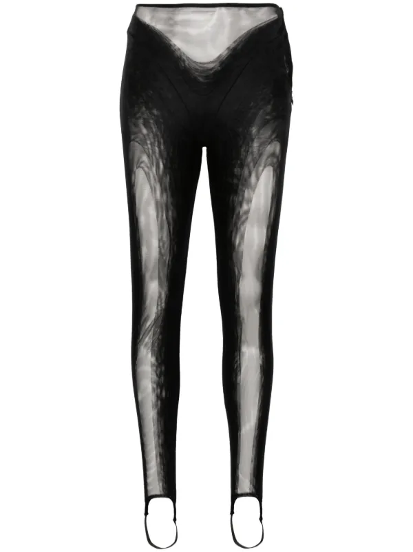 スパッツ・レギンス MUGLER Mesh insert leggings Paneled mesh and jersey leggings in black - Mugler | Mytheresa
