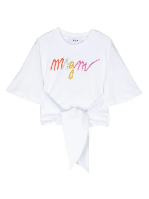 MSGM Kids beaded-detailed tied T-shirt