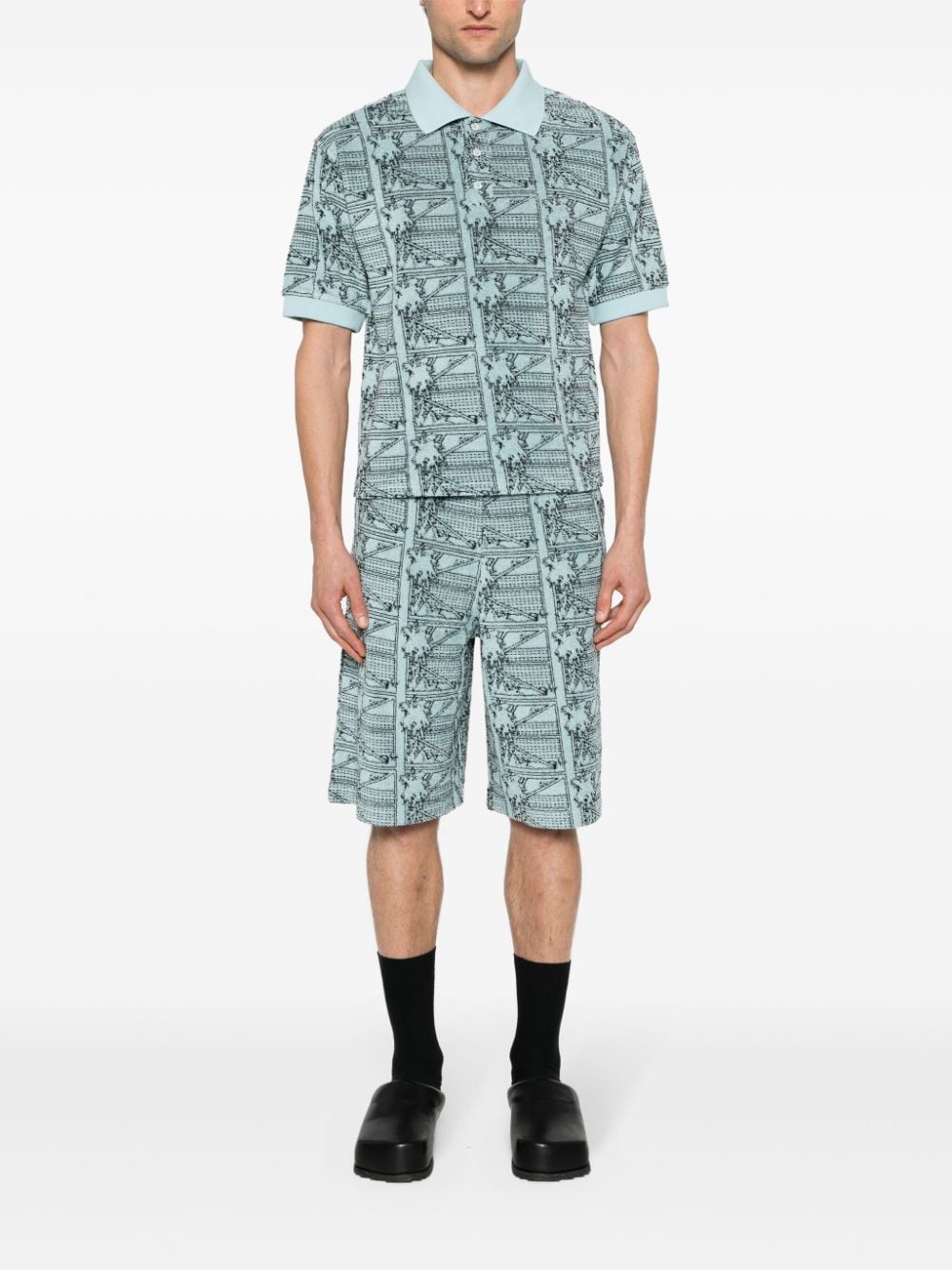 Shop Rassvet Abstract-print Terrycloth Shorts In Blue