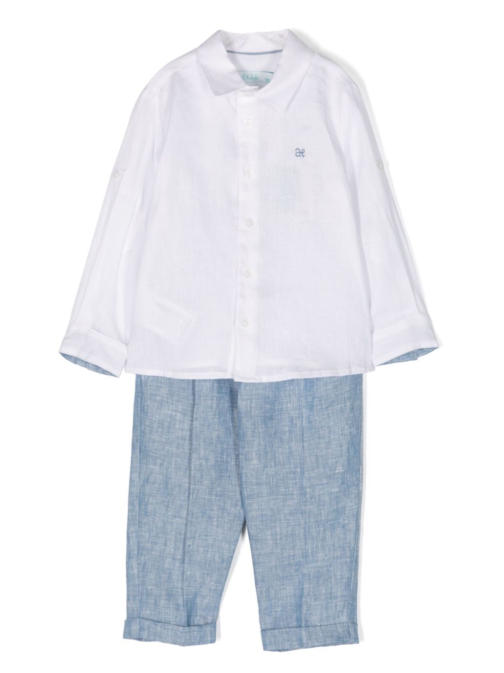Abel & Lula Babies' Logo-embroidered Linen Trousers Set In Blue