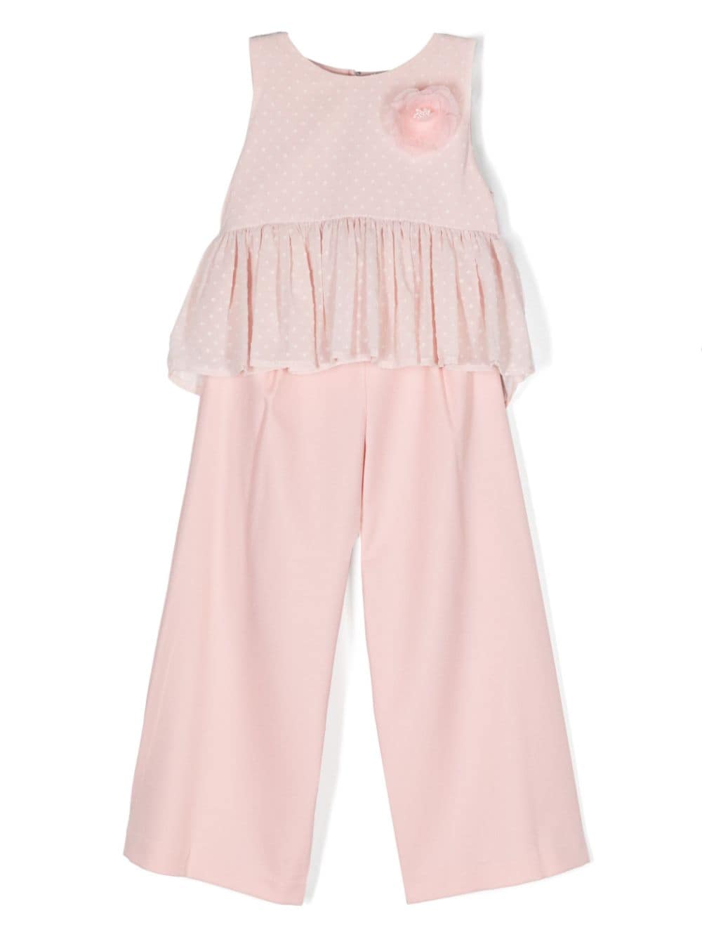 Abel & Lula Kids' Polka-dot Embroidered Trousers Set In Pink