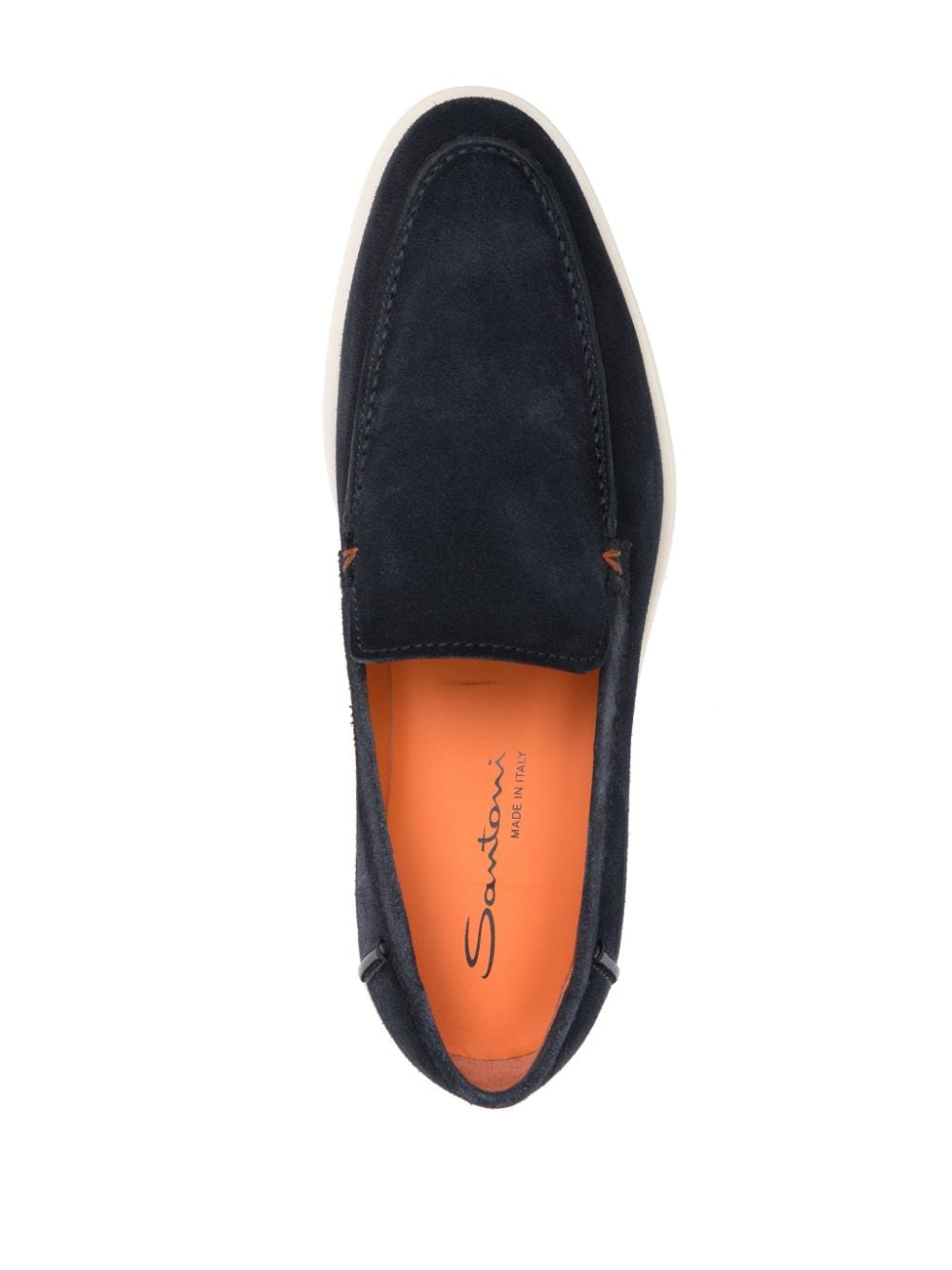 Shop Santoni Decorative-stitching Suede Loafers In Blue