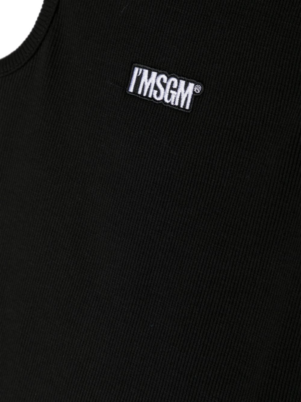 Shop Msgm Logo-embroidered Fine-ribbed Tank Top In Black