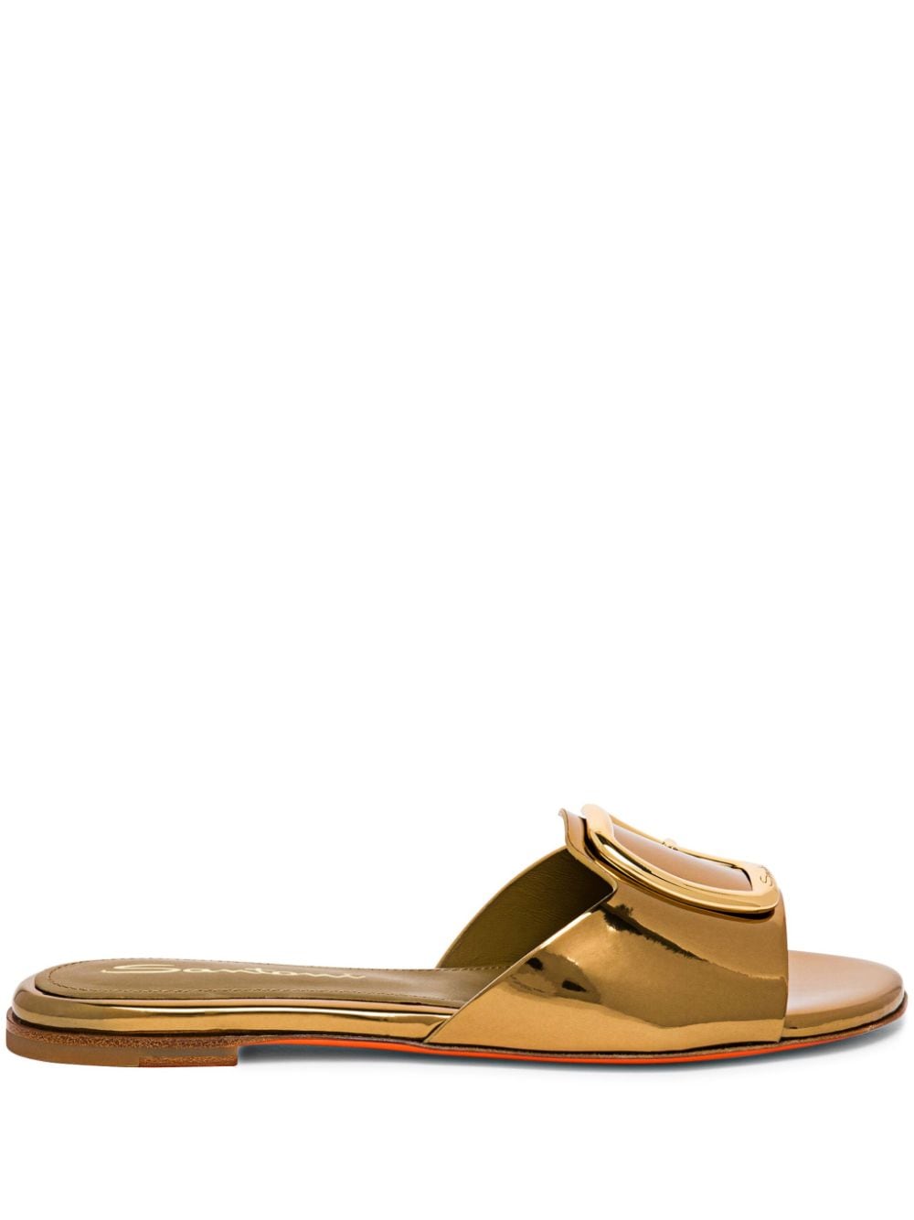 Santoni Buckle-detail Mirrored-finish Sandals In Gold