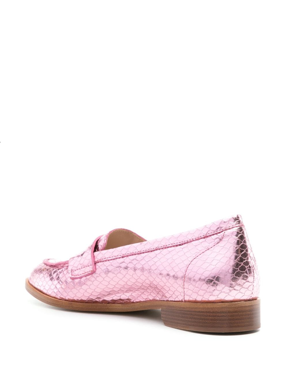 Shop P.a.r.o.s.h Snakeskin-effect Metallic Loafers In Pink