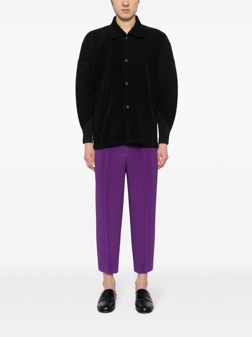 Shop Issey Miyake Pleated Shirt Jacket In Black