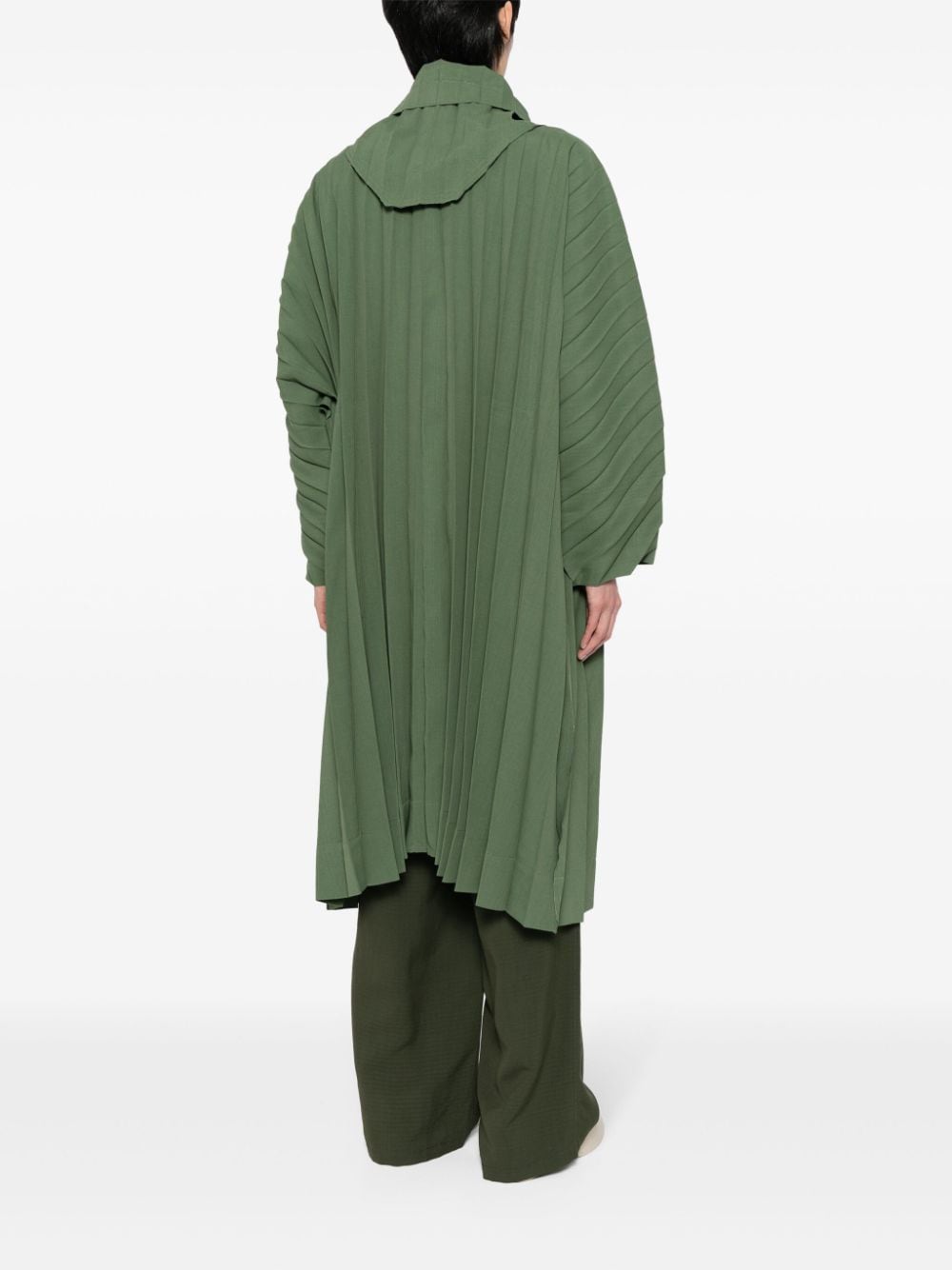 Shop Issey Miyake Pleated Hooded Coat In Green